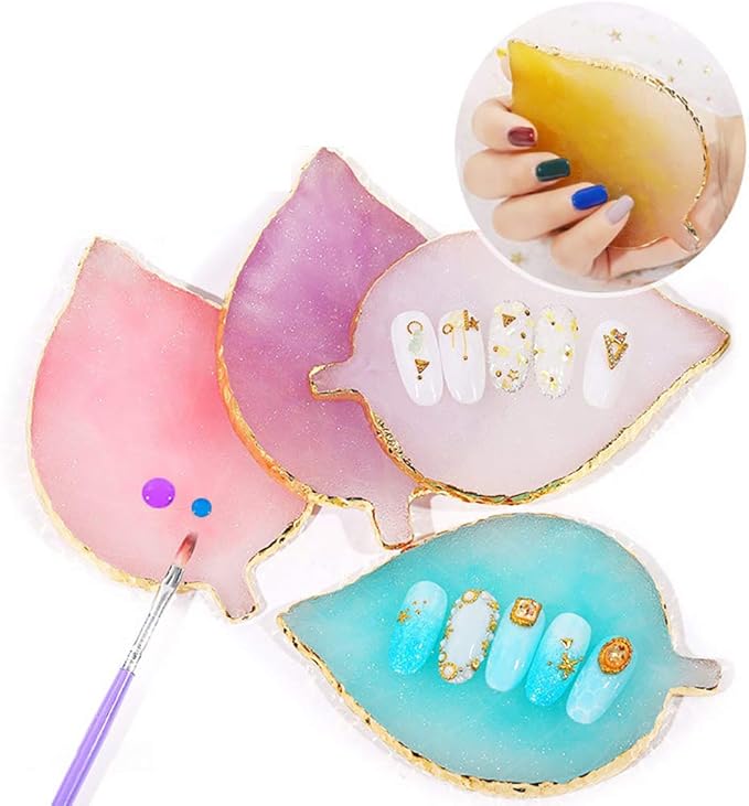 1 Pcs Leaf Resin Nail Art Palette Painting Makeup Palette Tray Cosmetic Nail Gel Polish Colors Mixing Pallet Yellow-FemmiqueWomen