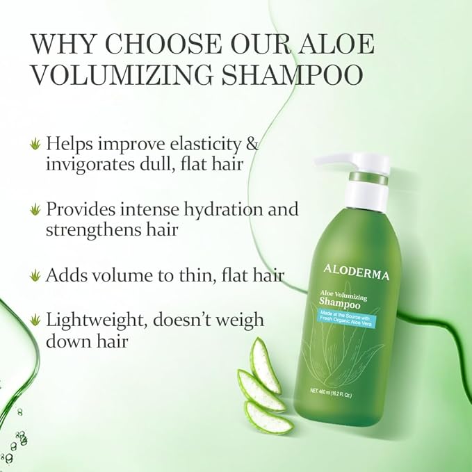 Aloderma Aloe Volumizing Shampoo for Fine, Brittle, & Thinning Hair - Featuring Freshly Harvested Organic Aloe Vera Infused with Arginine & Panthenol - Alcohol, Parabens, Mineral Oil Free - 16oz-FemmiqueWomen