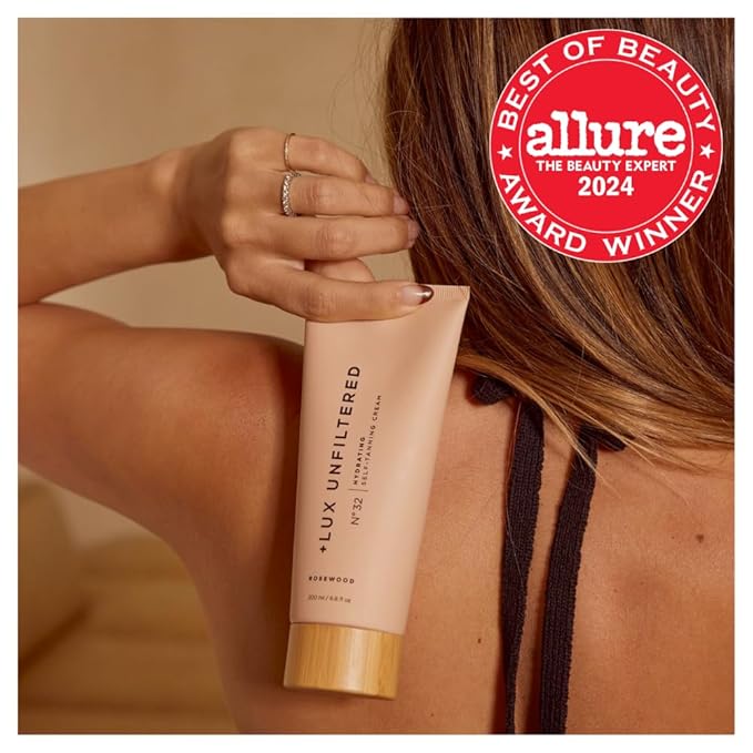 '+ Lux Unfiltered N°32 Gradual Self Tanner, Hydrating Self Tanning Lotion with Shea Butter & Squalane - Non-Sticky, No Transfer, Natural-Looking Tan - Vegan & Cruelty-Free Sunless Tanner - Rosewood-FemmiqueWomen