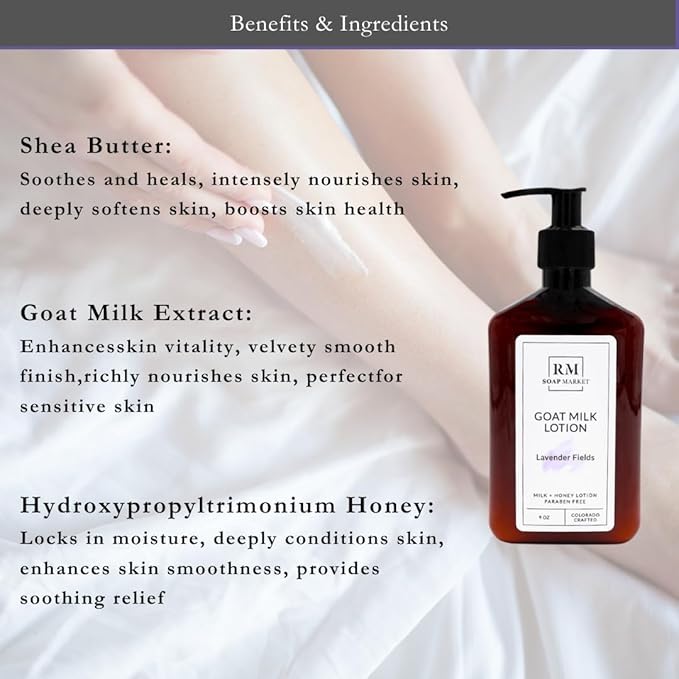 Goat Milk Lotion, Lavender Fields Fragrance, Hydrating Lotion for Men & Women With Nourishing Goat Milk, Shea Butter, Sunflower Oil & Aloe, Packed With Vitamin A, E & Selenium, 9 Oz-FemmiqueWomen