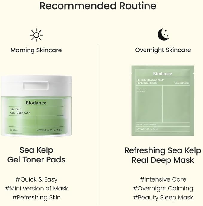 Biodance Sea Kelp Gel Toner Pads, Calming & Soothing for Sensitive Skin, Oil & Sebum Control, Blemish Care, Gentle Exfoliating Toner Pads, Korean Skincareㅣ4.93 fl.oz.(140g)*60Pads-FemmiqueWomen