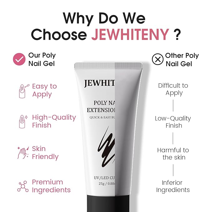 JEWHITENY Poly Extension Gel Nail Set Clear White Pink Poly Nail Gel With Base Coat Top Coat for Finger Art and Home DIY French Manicure Need U V Lamp Curing-FemmiqueWomen