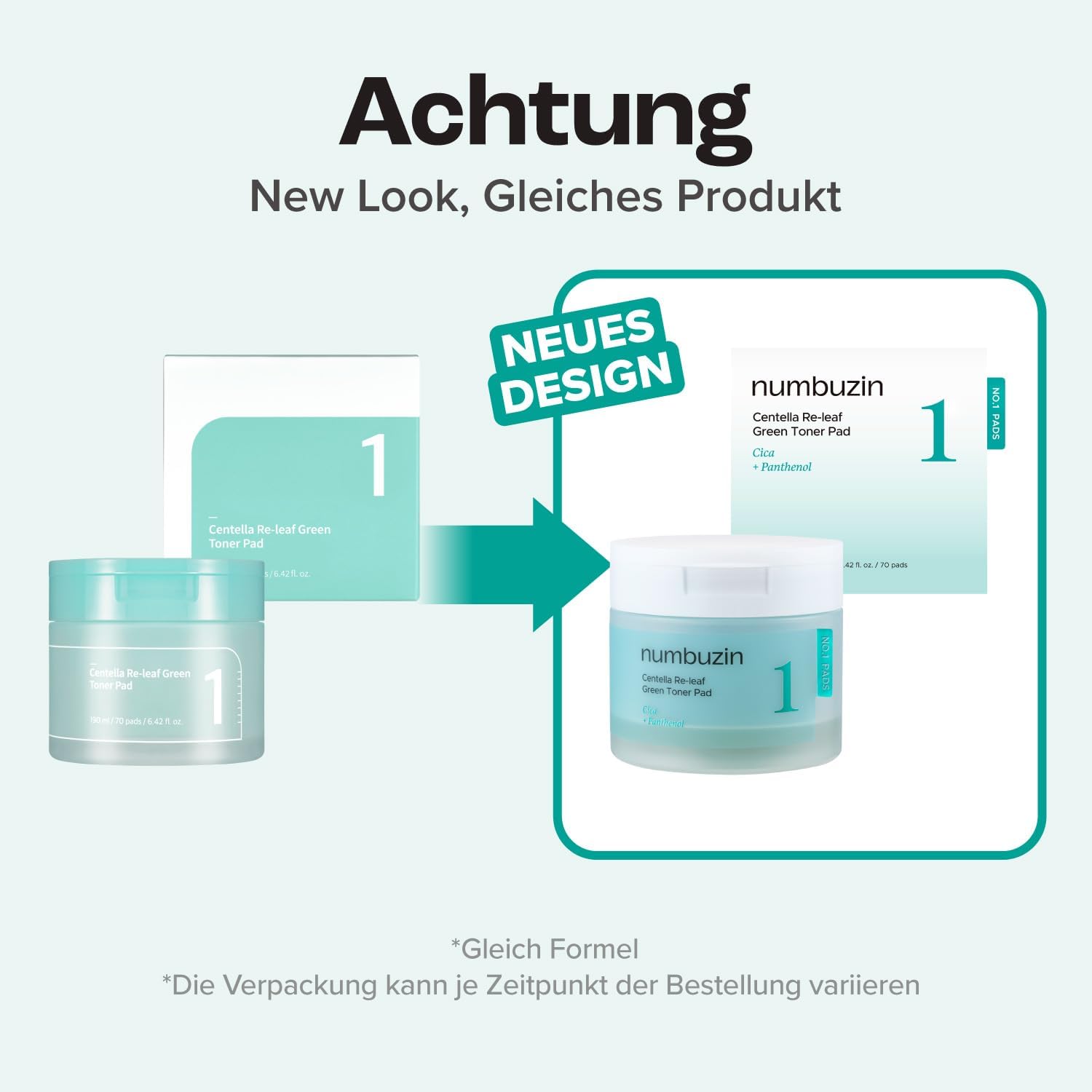 numbuzin No.1 Toner Pads | Centella Re-Leaf Green Toner Pad | Double-Sided | Centella Asiatica, Heartleaf, Licorice Root | Calming, Hydrating, Exfoliating | 70 Pads/6.42 fl. oz.-FemmiqueWomen