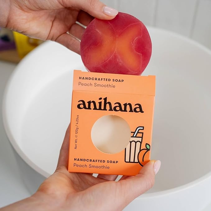 ANIHANA Handcrafted Natural Soap with Coconut Oil, Gentle Cleansing, Paraben Free, Refreshing Peach Smoothie Scent, 4.23 oz-FemmiqueWomen