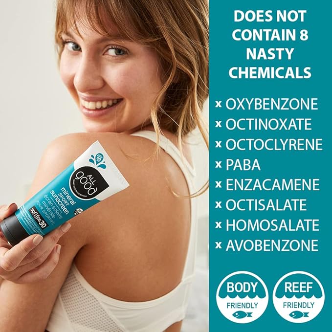 All Good Sport Mineral Sunscreen Lotion - Coral Reef Friendly, Water & Sweat Resistant, Face & Body, UVA/UVB Broad Spectrum SPF 30+ (3 oz)(3-Pack)-FemmiqueWomen