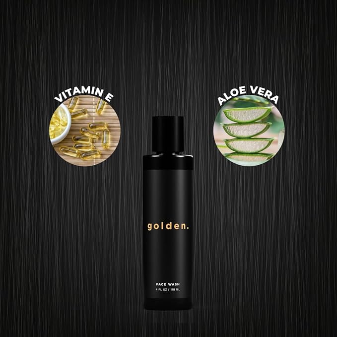 Golden Grooming Co. Men Face Wash with Aloe Vera & Vitamin E - Facial Cleanser for Men - Organic & Nature-Based - Ideal for Sensitive and Oily Skin - Rich Foaming Daily Cleanser - 4 oz.-FemmiqueWomen