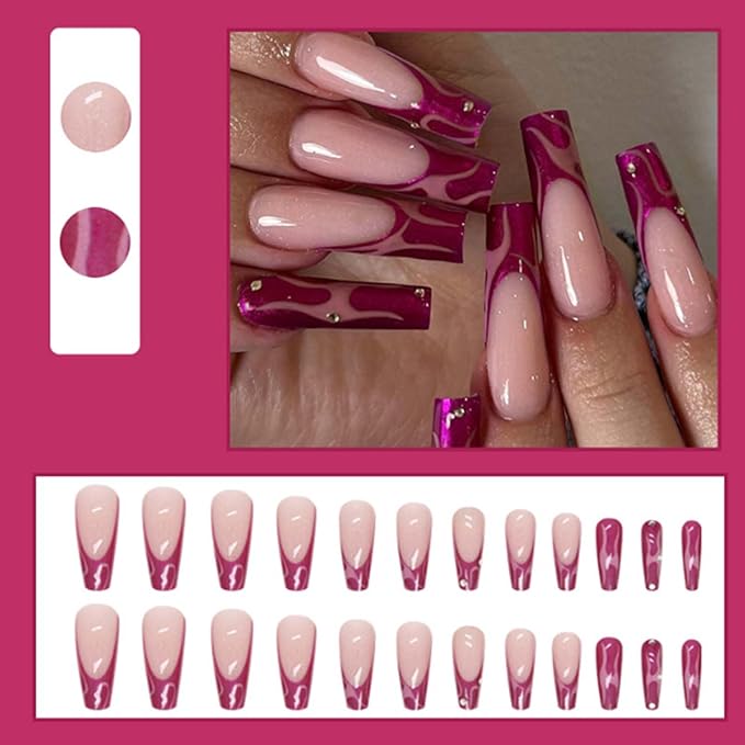 Long Coffin False Nails French Press on Nails Galaxy Nails Tips Acrylic Reusable Fake Nails for Women and Girls 24Pcs