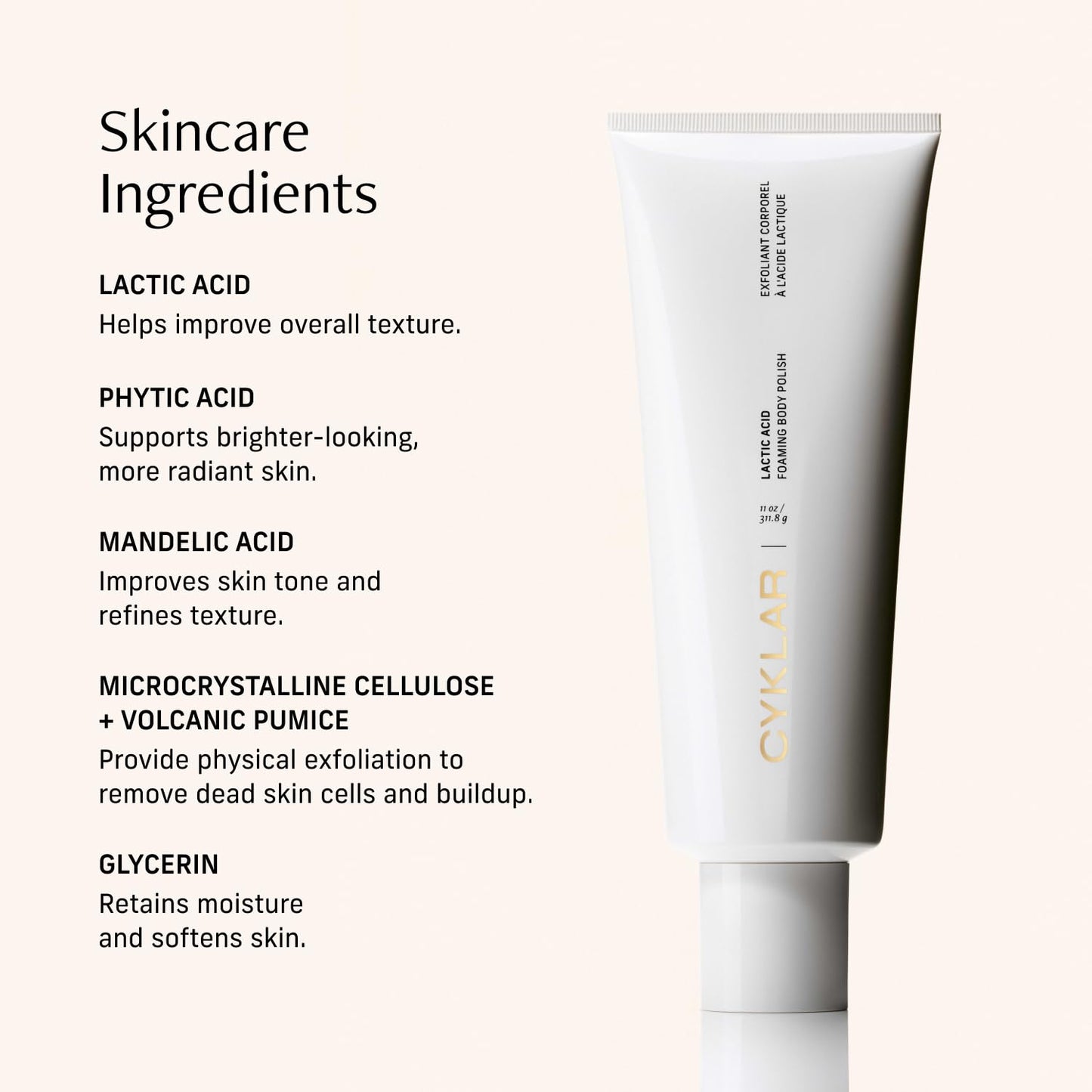 Lactic Acid Foaming Body Polish – Exfoliating Body Wash with Chemical & Physical Smoothers – Includes Glycerin Hydration, Mandelic Acid & Volcanic Pumice. Fragrance-Free, 11 fl oz-FemmiqueWomen