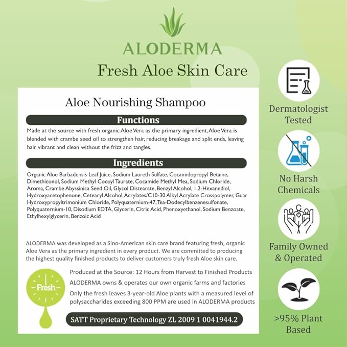 Aloderma Aloe Nourishing Shampoo Featuring Fresh, Organic Aloe Vera for Dry and Damaged Hair - Gently Cleanses and Moisturizes Dehydrated Hair for Soft, Healthy Hair - Alcohol, Paraben-Free - 16oz-FemmiqueWomen