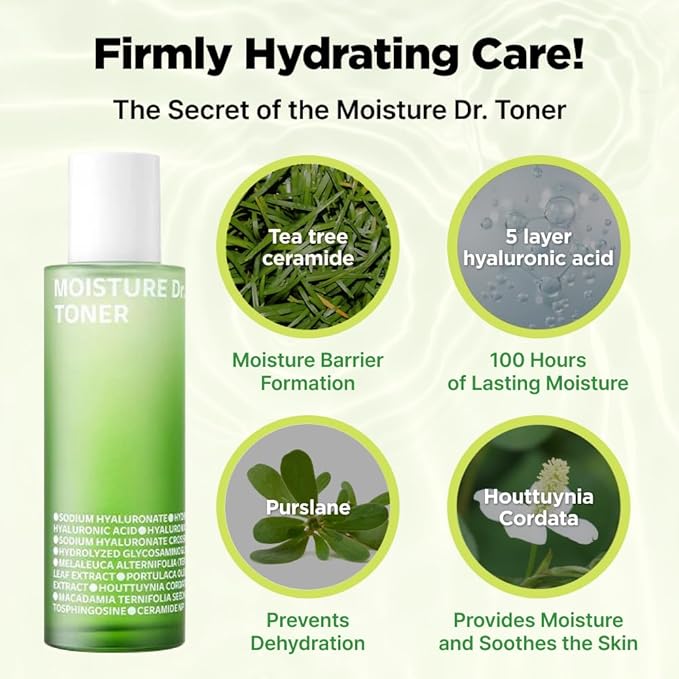 ISOI Moisture Dr. Soothing Toner, Lightweight Hydrating Toner with Tea Tree Ceramide & Hyaluronic Acid for Skin Barrier Support, Korean Skin Care (4.39 fl.oz/130ml)-FemmiqueWomen