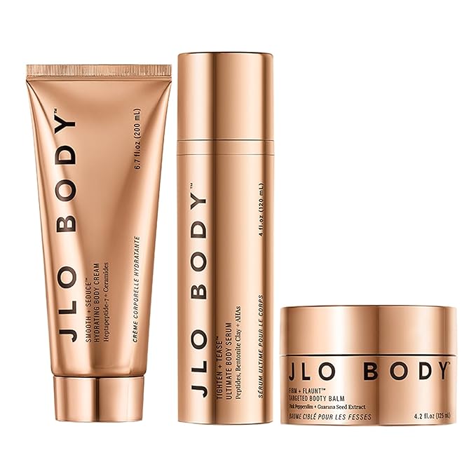 JLO BEAUTY The Ultimate Body Trio | Includes 4.2 fl oz Booty Balm, 4 fl oz Body Serum & 6.7 fl oz Body Cream | Brightens, & Firms for Smooth Skin-FemmiqueWomen