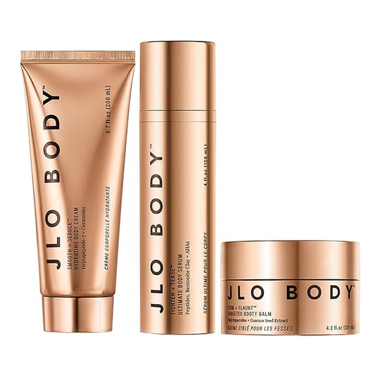 JLO BEAUTY The Ultimate Body Trio | Includes 4.2 fl oz Booty Balm, 4 fl oz Body Serum & 6.7 fl oz Body Cream | Brightens, & Firms for Smooth Skin-FemmiqueWomen