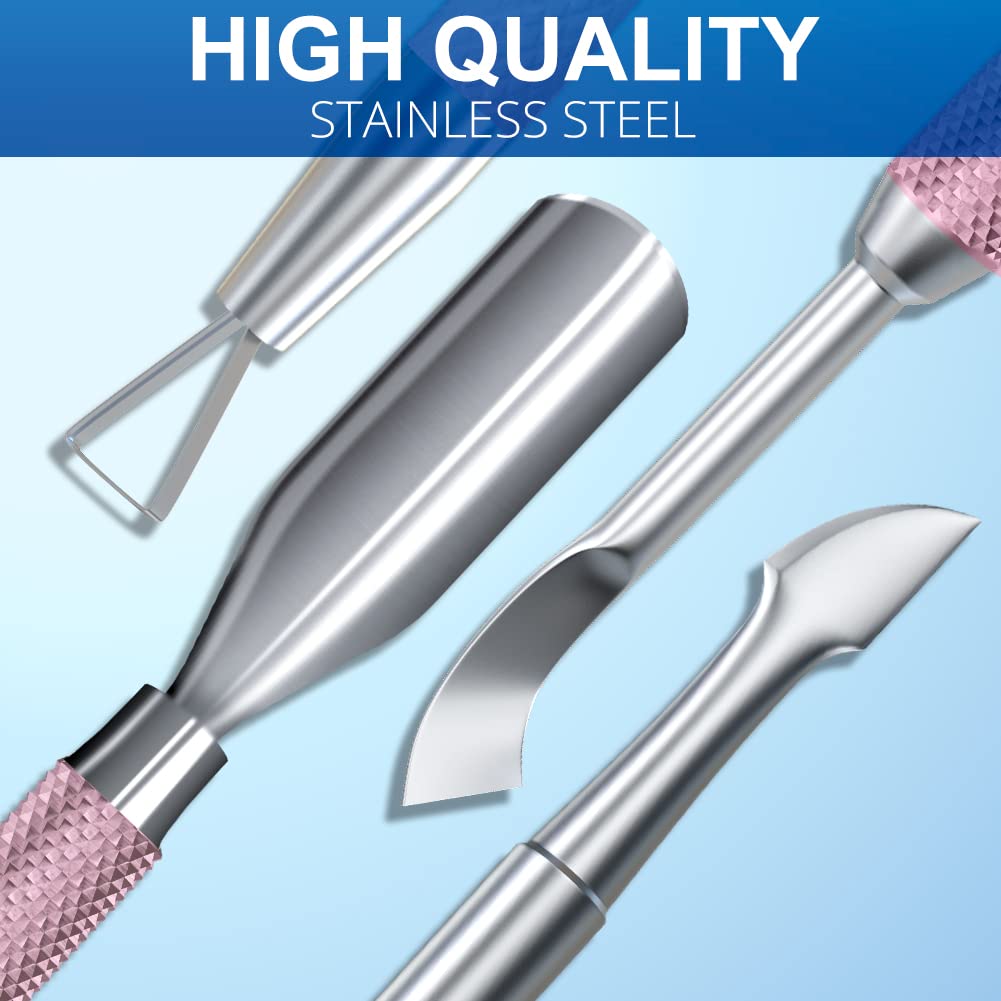 2PCS Metal Lilac Cuticle Pusher and Cutter Remover Salon Quality Stainless Steel Gel Nail Polish Peeler Scraper Durable Manicure and Pedicure Cleaner Tool For Fingernail and Toenail-FemmiqueWomen