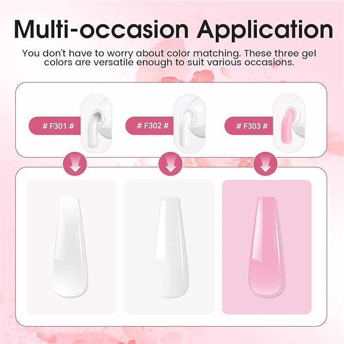JEWHITENY Poly Extension Gel Nail Set Clear White Pink Poly Nail Gel With Base Coat Top Coat for Finger Art and Home DIY French Manicure Need U V Lamp Curing-FemmiqueWomen