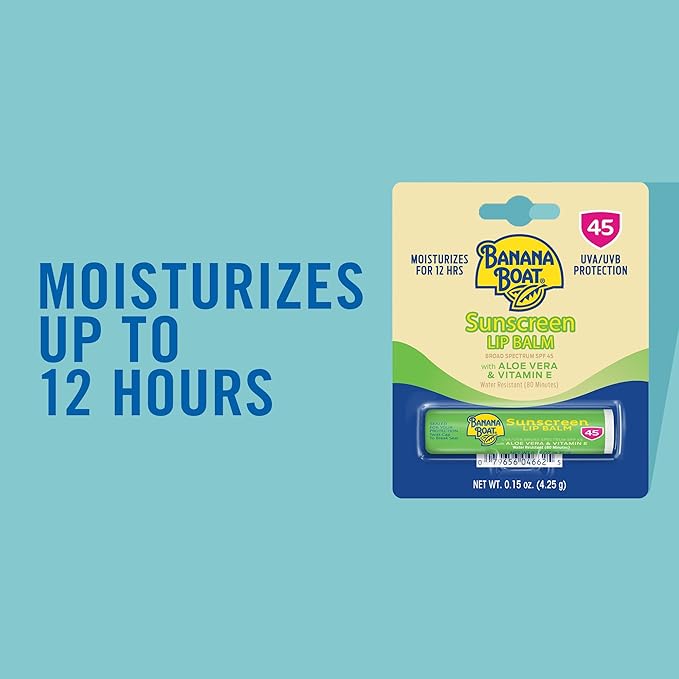 Banana Boat Sunscreen Lip Balm SPF 45 with Aloe Vera & Vitamin E, 0.15oz | Lip SPF, Aloe Vera Lip Balm with SPF, Vitamin E Lip Balm, Moisturizing Lip Balm, Lip Sunblock, Travel Sunscreen, 0.15oz-FemmiqueWomen