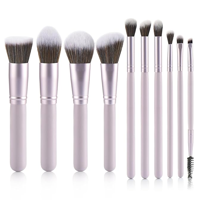 10 Piece Purple Makeup Brushes - Wooden Handle with Soft Synthetic Bristles,for Face & Eye Makeup|Professional Makeup Brushes set for Women & Girls|-FemmiqueWomen