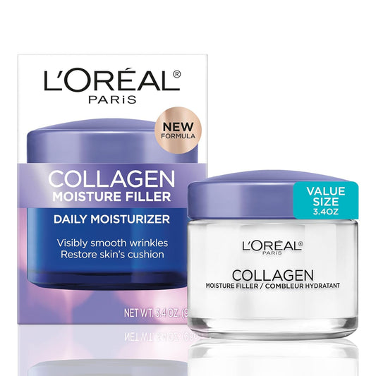 L'Oreal Paris Collagen Moisture Filler Face Cream, Anti-Aging Face Moisturizer, Non-Greasy Skin Care Formula For Up to 48HR Hydration, 3.4 Oz-FemmiqueWomen