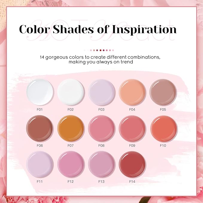 JEWHITENY 14 PCS Poly Nail Gel Kit Poly Extension Gel Kit Starter Kit With Slip Solution Professional Extension Set With LED Lamp Nail Art Design Beginner All In One-FemmiqueWomen