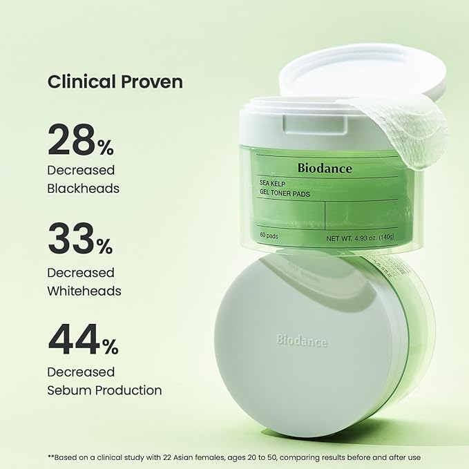 Biodance Sea Kelp Gel Toner Pads, Calming & Soothing for Sensitive Skin, Oil & Sebum Control, Blemish Care, Gentle Exfoliating Toner Pads, Korean Skincareㅣ4.93 fl.oz.(140g)*60Pads-FemmiqueWomen