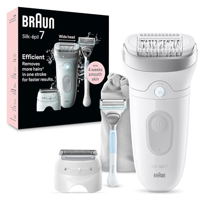 Braun Silk-épil 7 Epilator, Wet and Dry, Wide Head, Includes Venus Intimate Razor, Shaver Head and Trimmer Comb, SE7-141-FemmiqueWomen