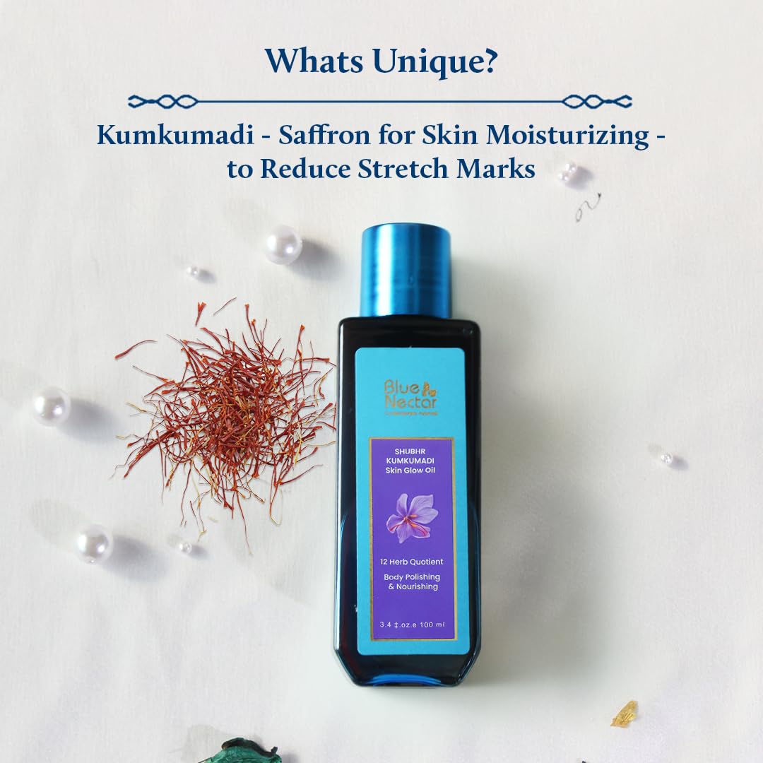Blue Nectar Kumkumadi Body Oil for Glowing Skin | Moisturizing Oil for Dry Skin with Relaxing Aroma | Plant Based Body Oil for Women & Men (12 Herbs, 3.4 fl oz)-FemmiqueWomen