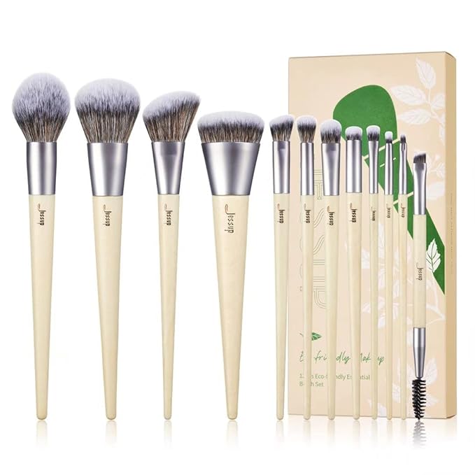 Jessup Vegan Makeup Brushes Set Premium Synthetic Powder Foundation Highlight Concealer Eyeshadow Blending Eyebrow Liner Spoolie Brush Set Burlywood 12pcs T327-FemmiqueWomen
