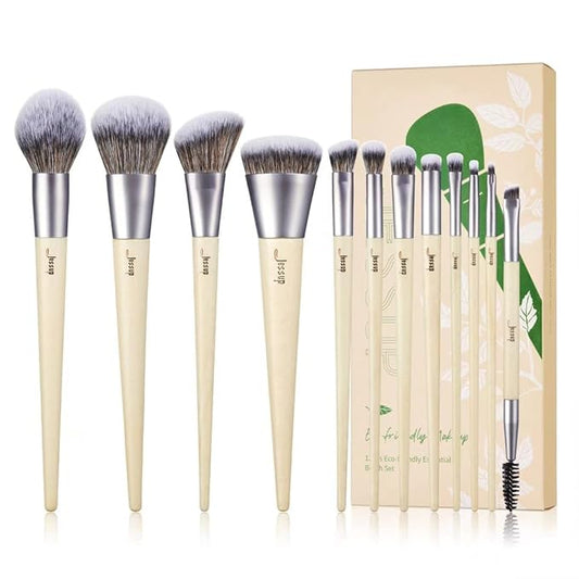 Jessup Vegan Makeup Brushes Set Premium Synthetic Powder Foundation Highlight Concealer Eyeshadow Blending Eyebrow Liner Spoolie Brush Set Burlywood 12pcs T327-FemmiqueWomen