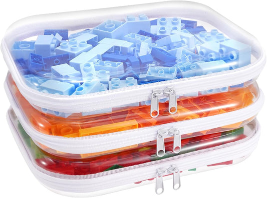 Clear Hard Plastic Zipper Case,Transparent Double Zippers Hard Pouch with 3pcs,Portable Travel Organizer Bin for Toy Storage-FemmiqueWomen