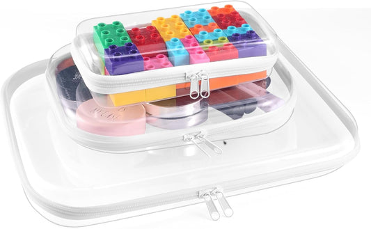 3Pcs Clear Zipper Pouch, PVC Plastic Cosmetic Travel Bag, Portable Travel Organizer Bins, Durable Makeup Bags for Toy Storage, Pencil Case(White-13.8+9.9+7.5inch)-FemmiqueWomen