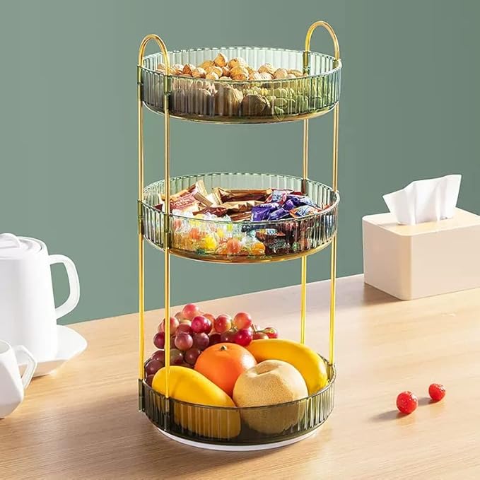 Makeup Organizer for Vanity, 360° Rotating Bathroom Organizer Countertop, High-Capacity Skincare Organizer, Spinning Cosmetics Organizer for Dresser Countertop (3 Tiers, Green)-FemmiqueWomen