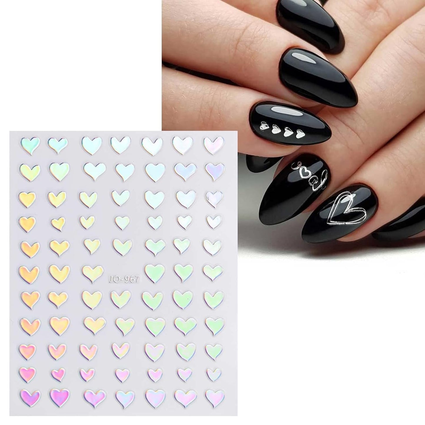 JMEOWIO 12 Sheets Aurora Nail Art Stickers Decals Self-Adhesive Pegatinas Uñas Glitter Holographic Star Heart Nail Supplies Nail Art Design Decoration Accessories-FemmiqueWomen