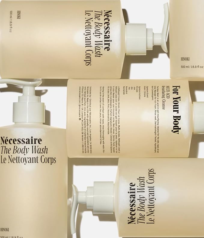Nécessaire The Body Wash Hinoki. Natural Body Wash for Women & Men, Softening Shower Gel with Gentle Exfoliating Acids AHA/BHA/PHA. Gel Cleanse,16.9 fl oz-FemmiqueWomen