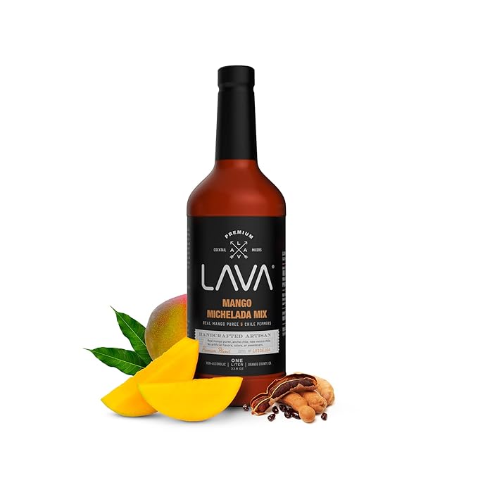 (3-Pack) LAVA Premium Mango Michelada Mix Made With Real Mango Puree, Ancho Chile Peppers, New Mexico Chile, Tamarind, Vegan, 1-Liter (33.8oz) Glass Bottle, Ready to Use-FemmiqueWomen