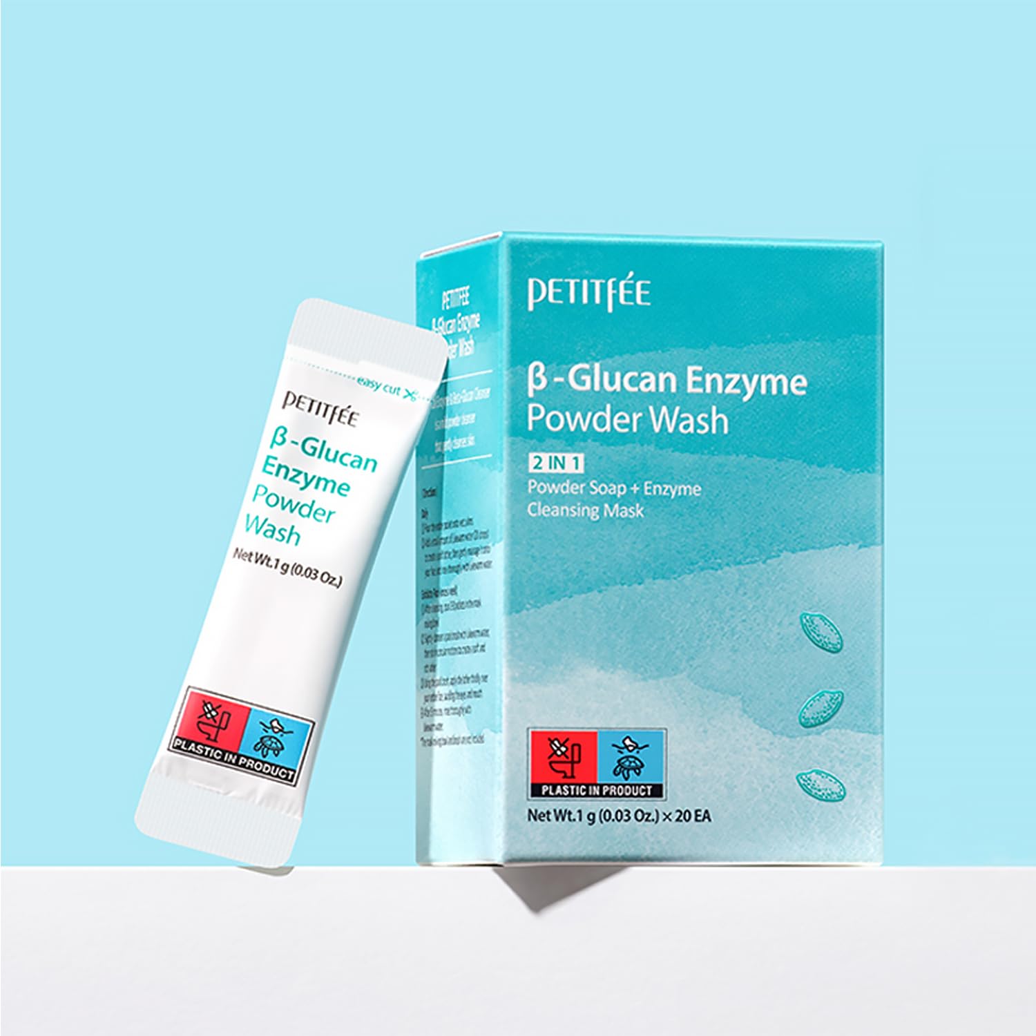 Petitfee B-Glucan Enzyme Wash 1g*20ea - Facial Cleanser, Cleansing Powder with Papaya Extract Papain, Rice Extract for Mild, Daily Exfoliation, Powder Soap, Cleansing Mask, Travel Size-FemmiqueWomen