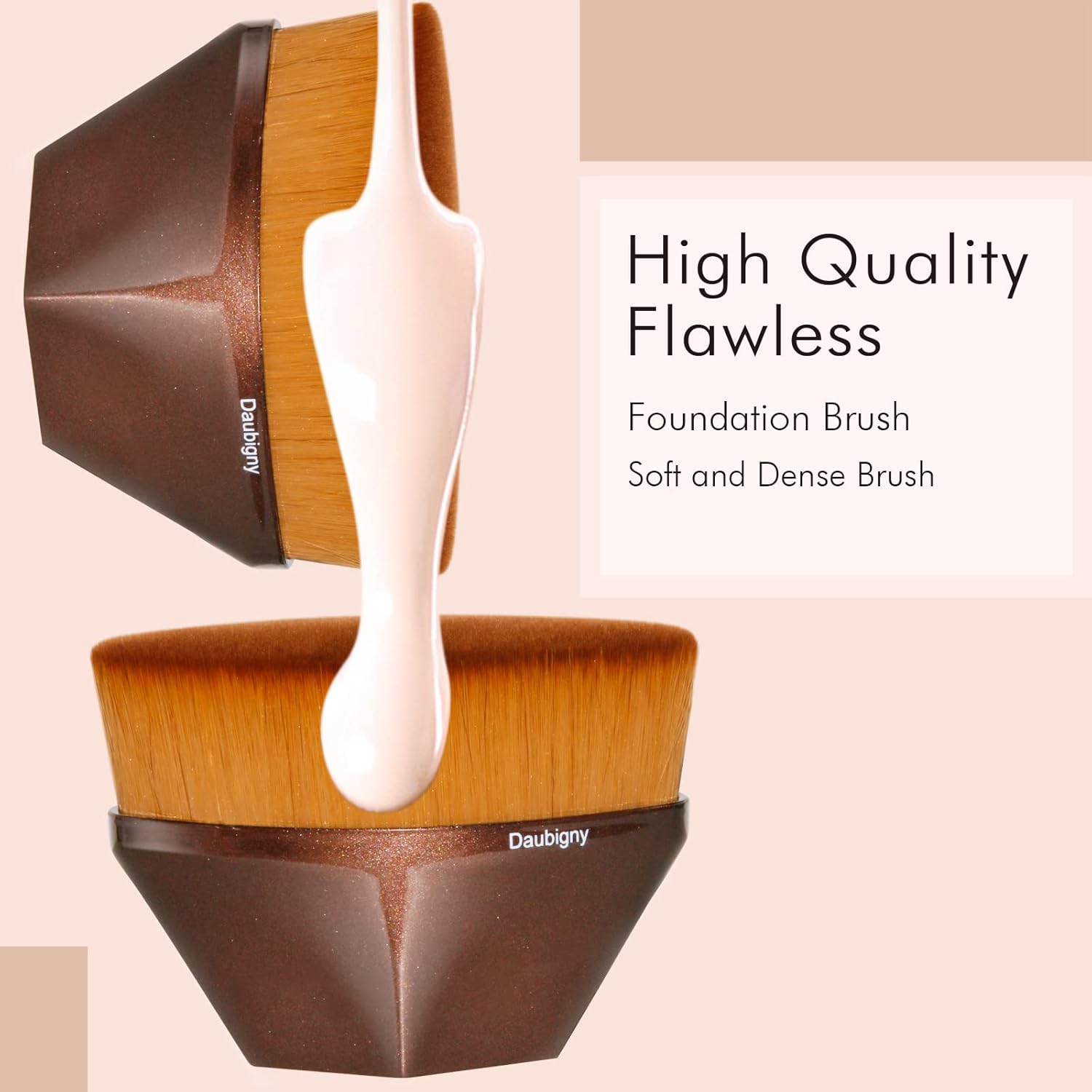 Foundation Makeup Brush Flat Top Kabuki Hexagon Face Blush Liquid Powder Foundation Brush for Blending Liquid, Cream or Flawless Powder Cosmetics with Bonus Protective Case (Champagne)-FemmiqueWomen