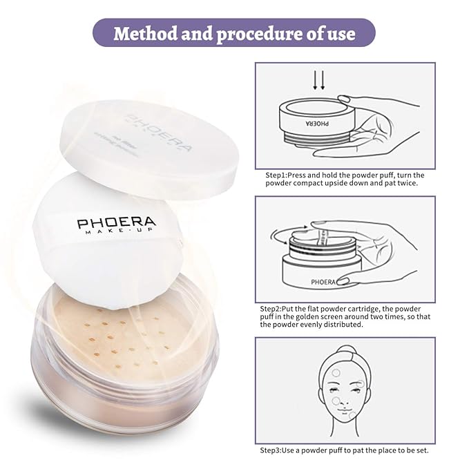 PHOERA Setting Powder Controls Oil,Setting Powder Makeup Light,Loose Powder Makeup Coverage,Loose Setting Powder Mini,0.17oz (01#Translucent)-FemmiqueWomen