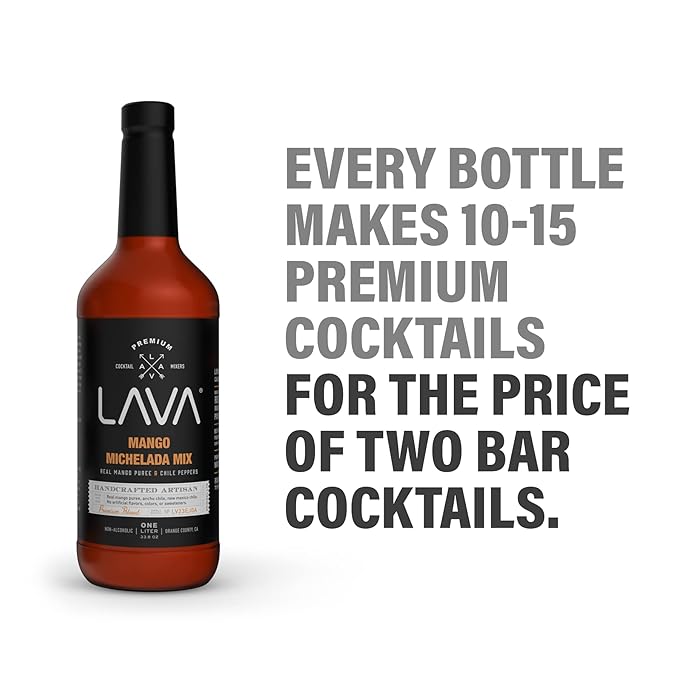 (3-Pack) LAVA Premium Mango Michelada Mix Made With Real Mango Puree, Ancho Chile Peppers, New Mexico Chile, Tamarind, Vegan, 1-Liter (33.8oz) Glass Bottle, Ready to Use-FemmiqueWomen