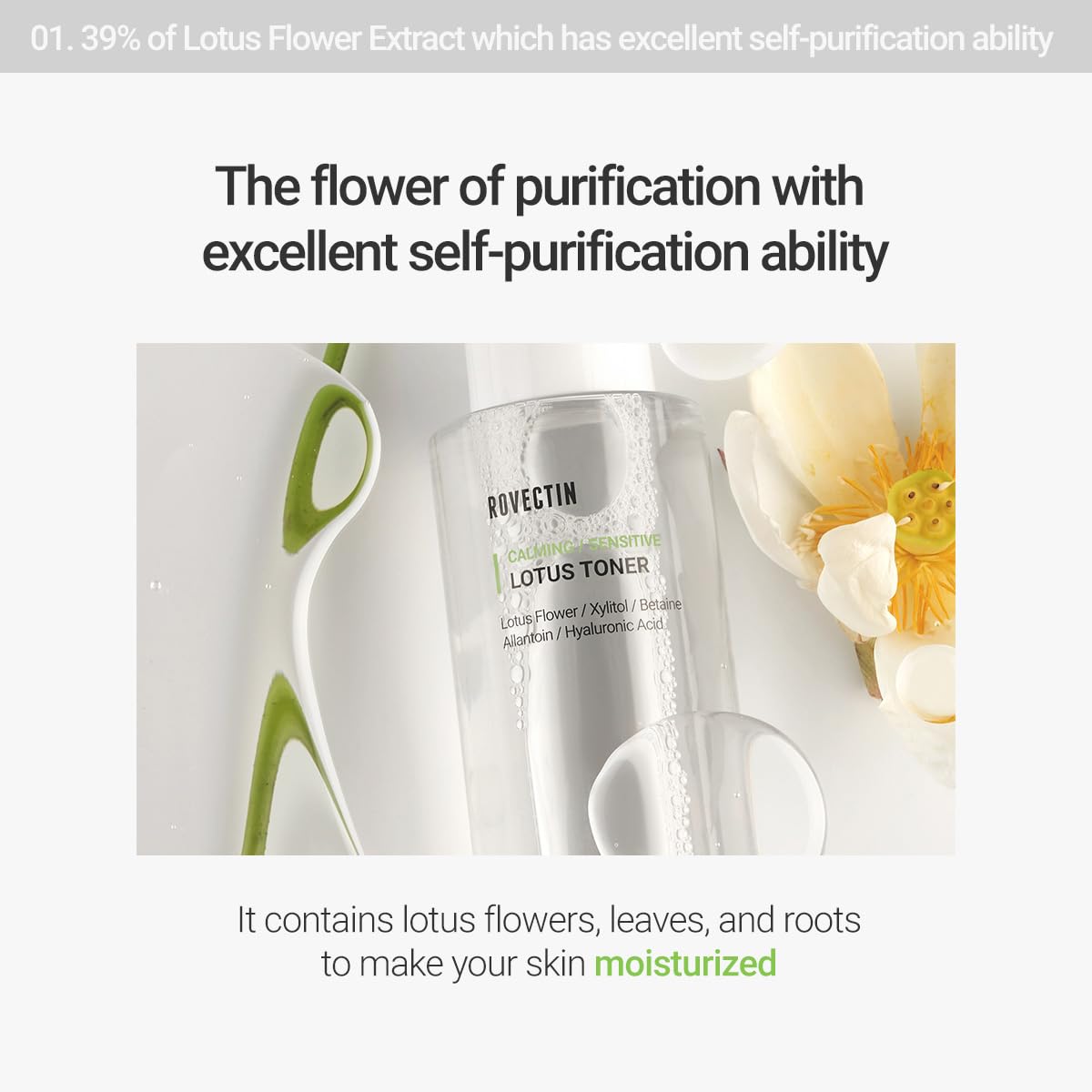 ROVECTIN Calming Lotus Water Toner - pH4.7 Extra Soothing and Hydrating for Trouble Care | 40% Lotus Flower Extract for Purifying | Hyaluronic Acid, Alcohol-Free, Vegan, K-Beauty (6.76 fl. oz, 200ml)-FemmiqueWomen