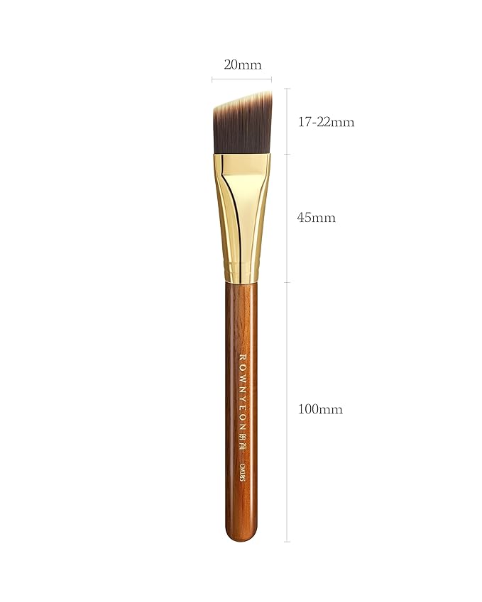 Desert Oak Series Angled Foundation Brush - 20mm Thin Contour Head for Cream/Stick Foundation, Precision Buffing & Detailing, Bubinga Handle & Brass Ferrule (CM 185)-FemmiqueWomen