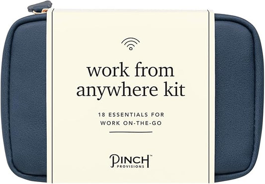 Pinch Provisions Work from Anywhere Kit, Includes 18 Essentials to Help You Stay on Task, Must-Have Essentials, Compact Multi-Functional Vegan Leather Pouch, Navy-FemmiqueWomen