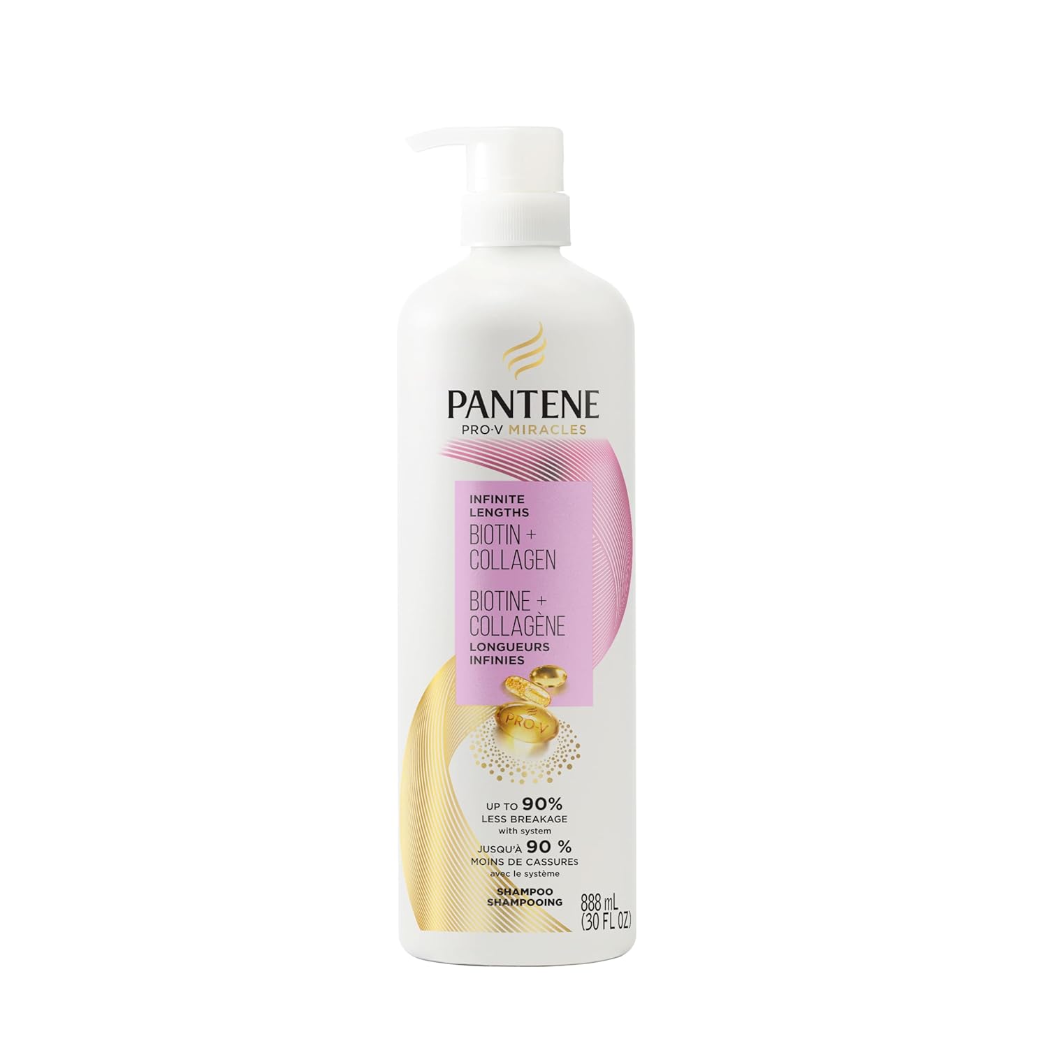 Pantene Infinite Lengths Shampoo, Sulfate Free with Biotin + Collagen, Strengthens Brittle Hair, Up to 90% Less Breakage, Safe for Color Treated Hair, Pro-V Miracles, Floral Scent, 30 Fl Oz-FemmiqueWomen