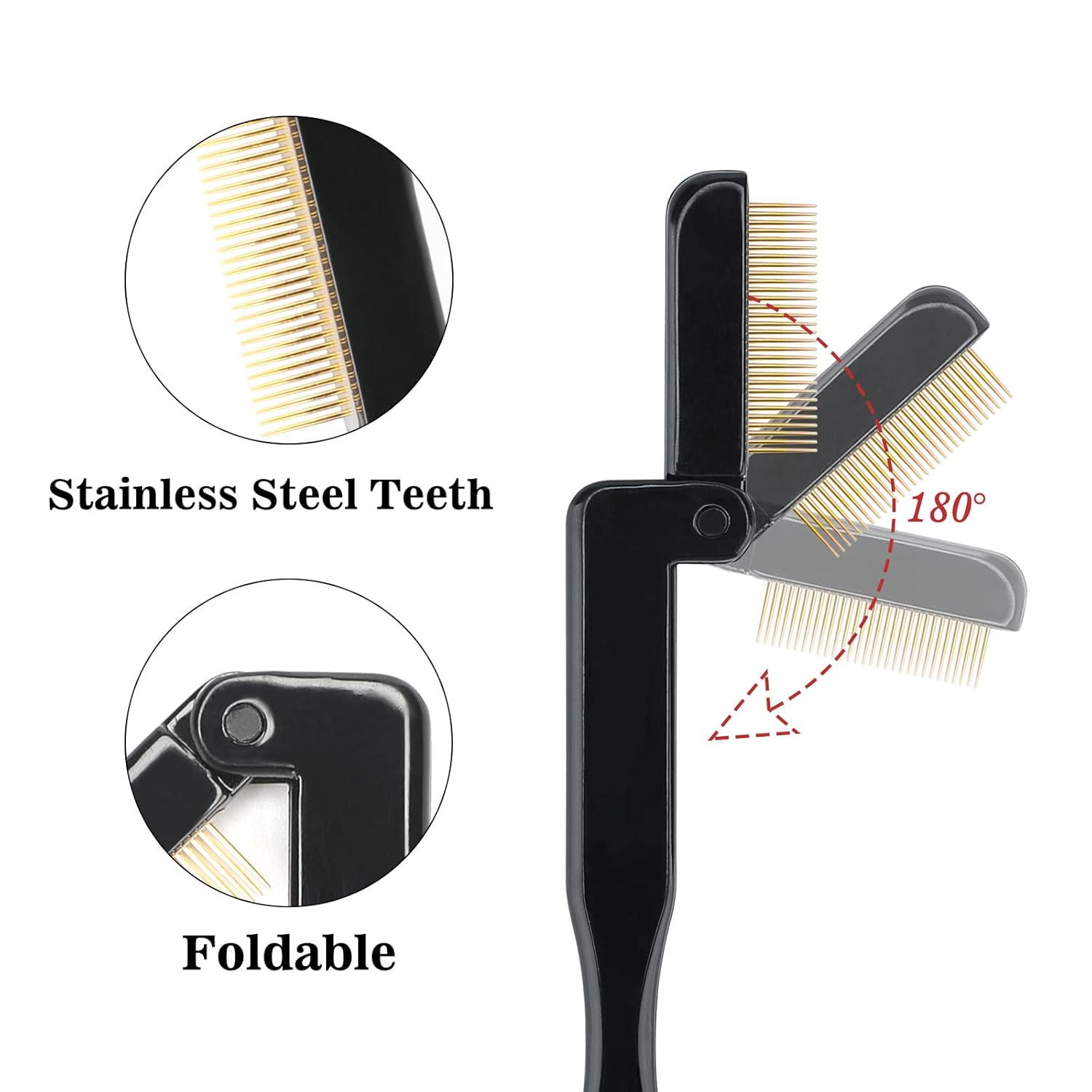 G2PLUS 2PCS Folding Eyelash Comb, Eyelash Separator Tool, Black Eyebrow Comb Metal Teeth, Eyelash Brush Tool for Lash & Brow-FemmiqueWomen