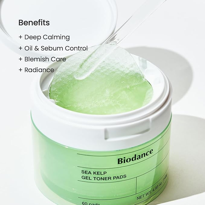 Biodance Sea Kelp Gel Toner Pads, Calming & Soothing for Sensitive Skin, Oil & Sebum Control, Blemish Care, Gentle Exfoliating Toner Pads, Korean Skincareㅣ4.93 fl.oz.(140g)*60Pads-FemmiqueWomen