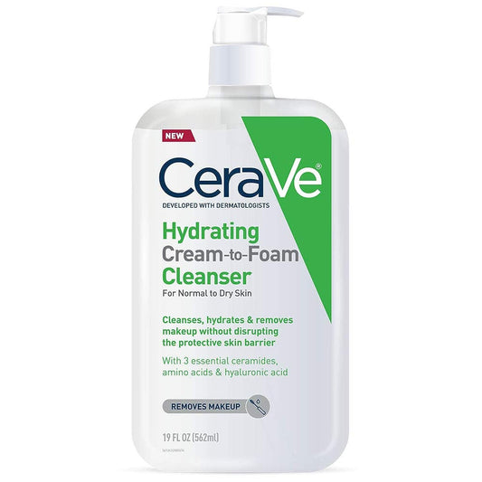CeraVe Hydrating Cream To Foam Cleanser, Makeup Remover Face Wash For Dry Skin, Foaming Facial Cleanser With Hyaluronic Acid, Normal To Dry Skin, Fragrance Free & Non Comedogenic, 19 Fluid Ounce-FemmiqueWomen