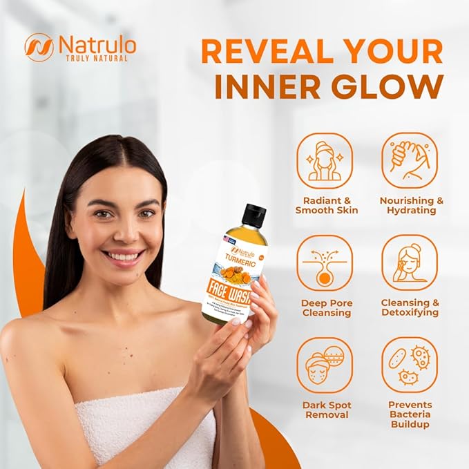 Natrulo Turmeric Face Wash, 4oz Clear Skin Liquid Soap – 100% Natural Anti Aging Exfoliating Turmeric Facial Cleanser for Fading Spots, Clearing Acne Scars, Age Spots, Sun Damage, Discoloration-FemmiqueWomen