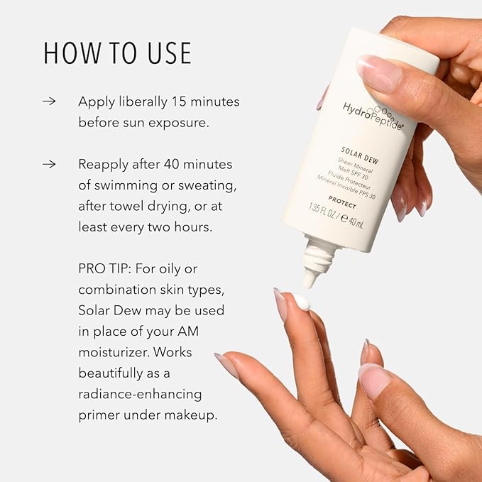 HydroPeptide Solar Dew Sheer Mineral Melt SPF30 Facial Moisturizer, Sunscreen & Primer, 1.35 Ounce-FemmiqueWomen