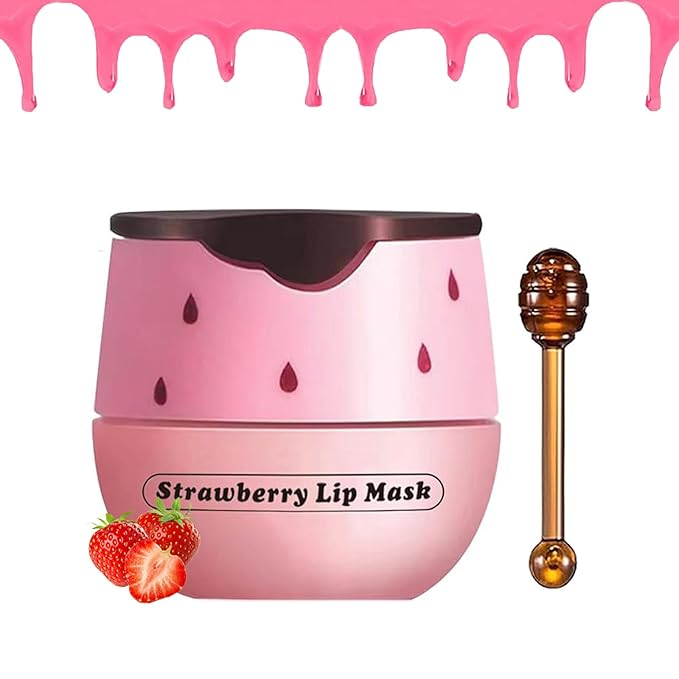 1 PCS Bee Lip Balm Honey Pot, Exfoliating Strawberry Bee Lip Balm Sleeping Lip Mask Overnight with Sticks, Honey Pot Lip Balm Prevention Dry Hydrating and Crack Lip Scrubs-FemmiqueWomen