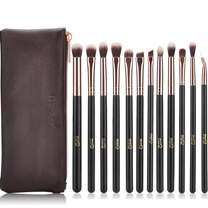 MSQ Eyeshadow Brushes 12pcs Eye Make Up Brush Set with Bag (PU Leather Pouch) Soft Synthetic Hairs for Eyeshadow, Eyebrow, Eyeliner, Blending, Best Gifts - Rose Gold-FemmiqueWomen