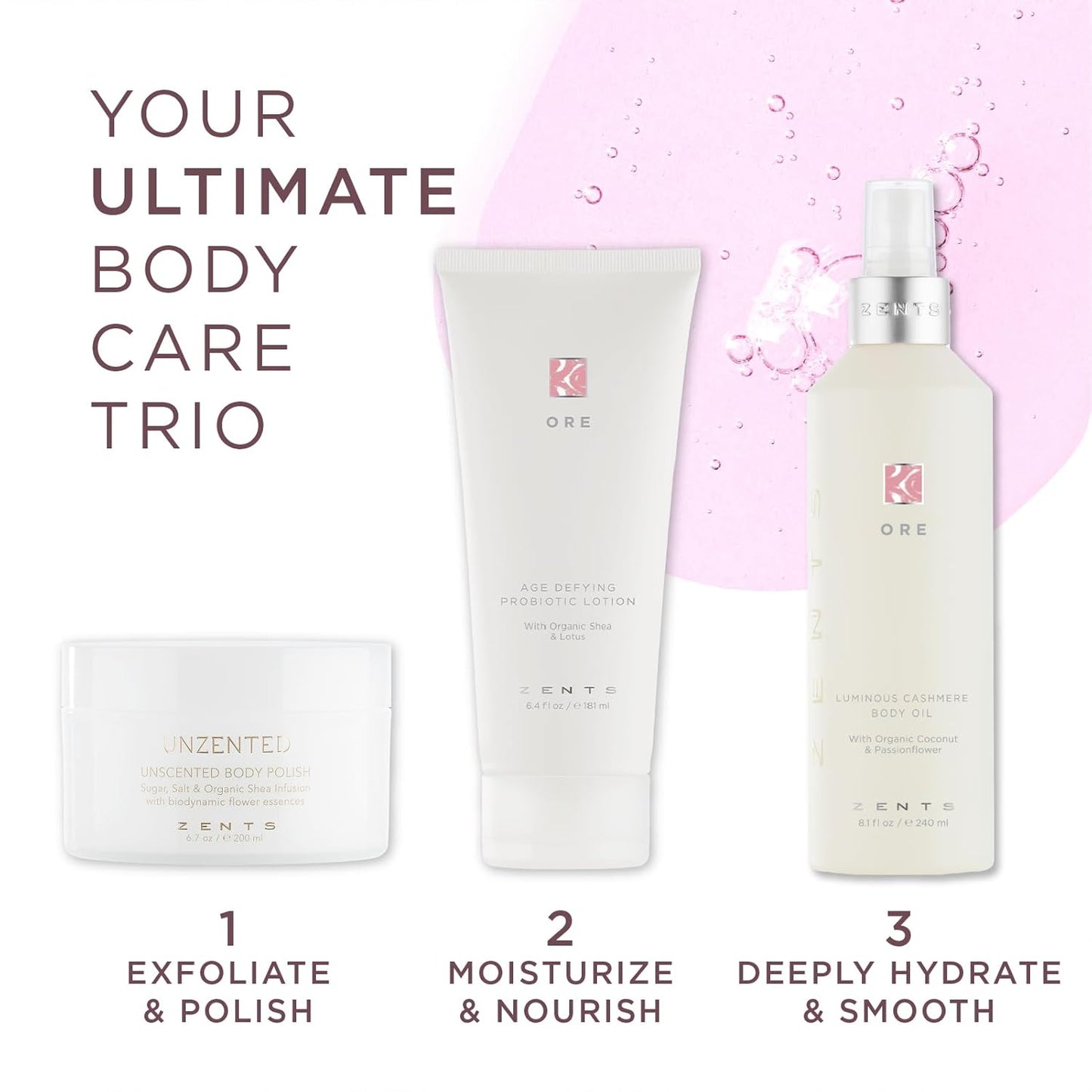 Zents Luminous Cashmere Body Oil (Ore Fragrance) | Moisturizing Body Oil with Vitamin E & Organic Coconut Oil | Softens & Smooths Skin | 8 fl oz-FemmiqueWomen