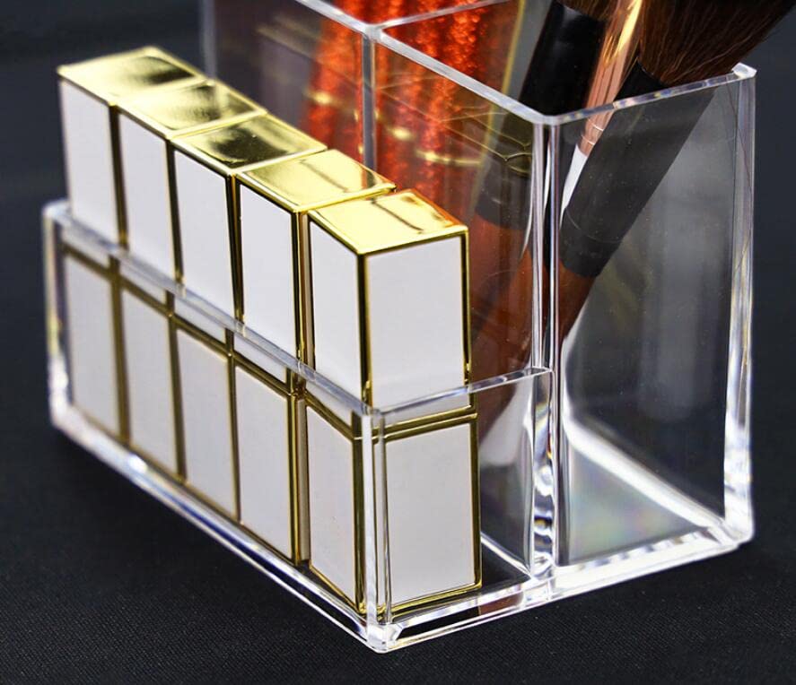 Acrylic Makeup Organizer Cosmetic Storage Makeup Display Case Makeup Brush Holder Lipstick Dispenser Canister Bathroom Container (5.1 x 3.5 x 3.9 in, 3 Partitions, Transparent)-FemmiqueWomen